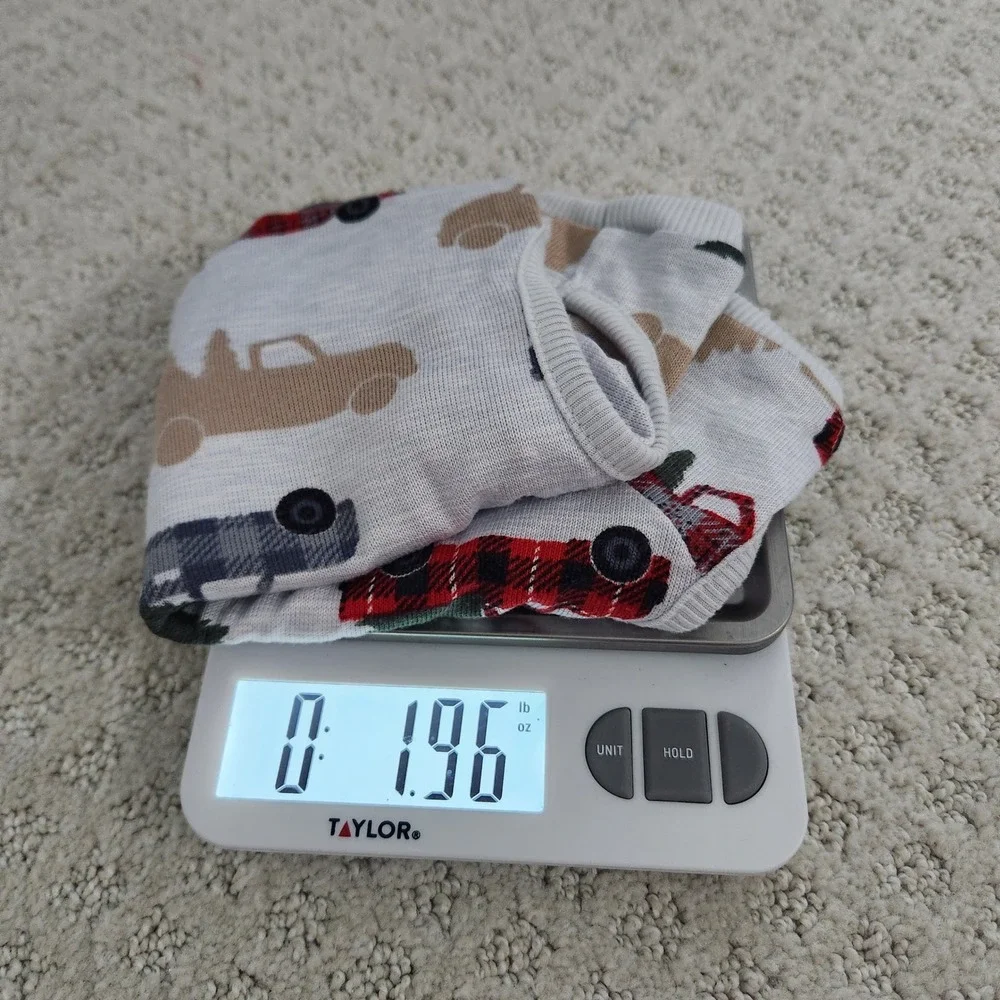 Holiday Pet Pajamas Christmas Truck Print Gray Red Buffalo Plaid Knit size small